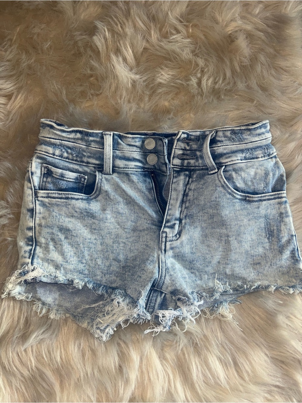 Kancan High-Rise Acid Wash Denim Shorts - Light Blue